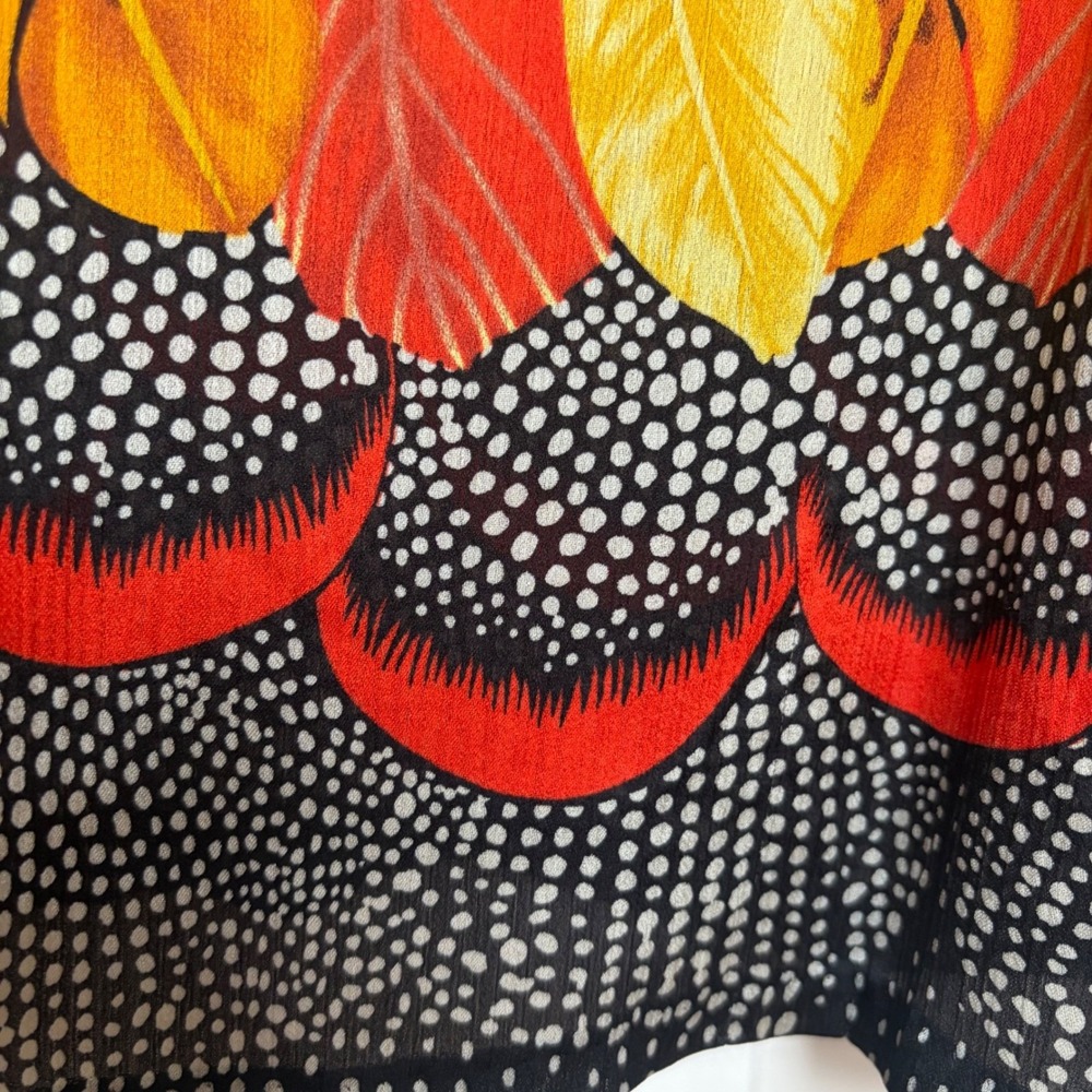 Peter Nygard Womens Feather Print Pleated Blouse Belt Medium Western Festival - Picture 5 of 10